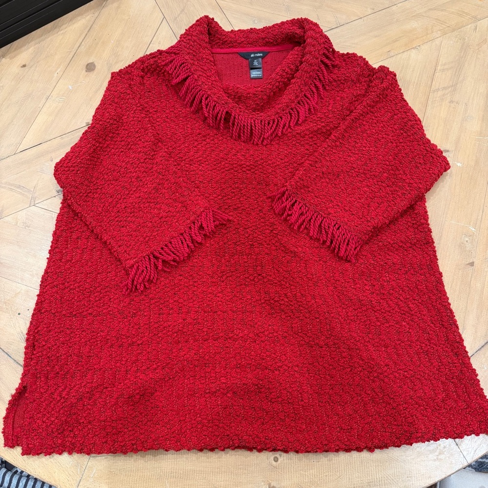 Ali Miles Textured Fringe Red Turtleneck Sweater 2X
